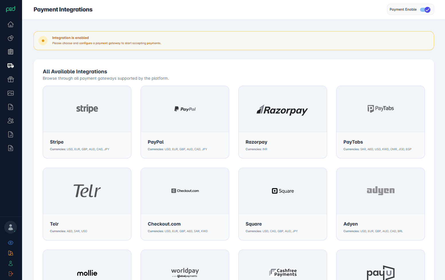 Payments and shipping dashboard preview